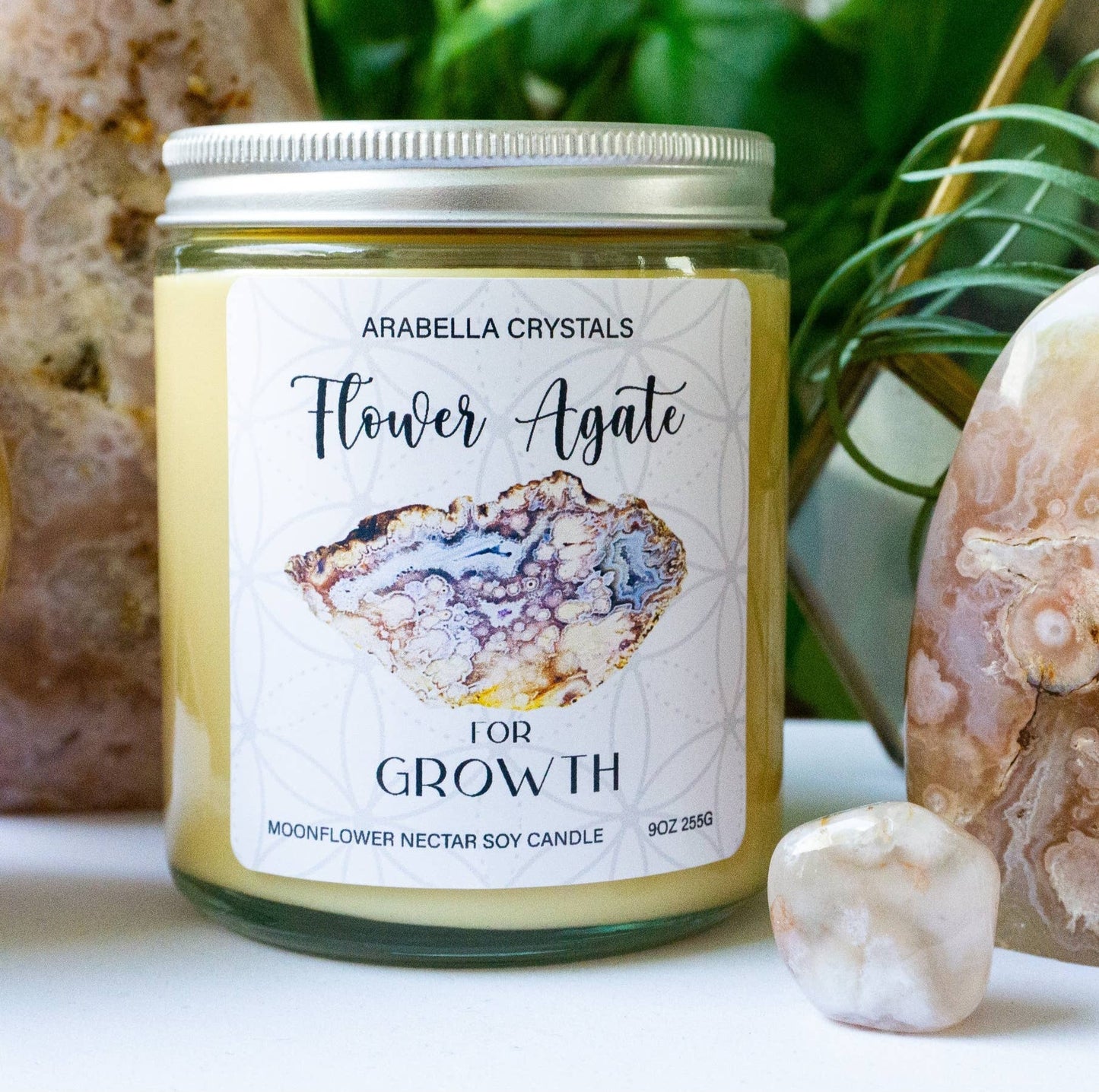 Flower Agate Crystal Candle Jar